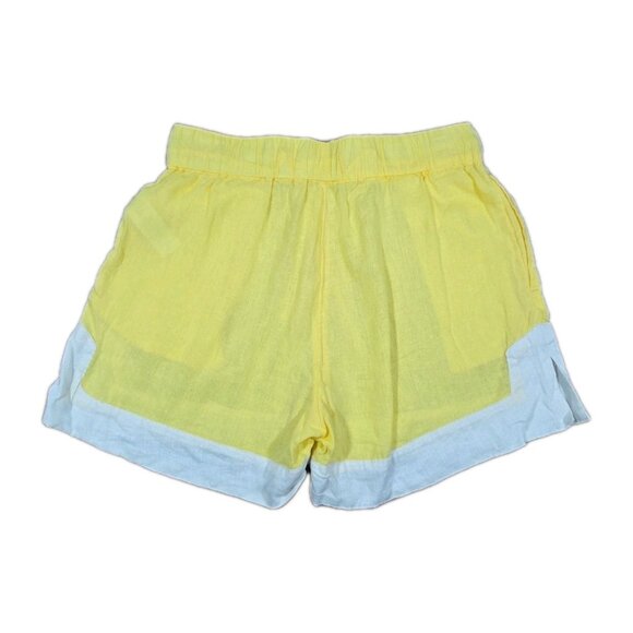 Haute Hippie Yellow Linen Shorts Draw String Lemon Charms Size Small White Trim - Picture 3 of 6